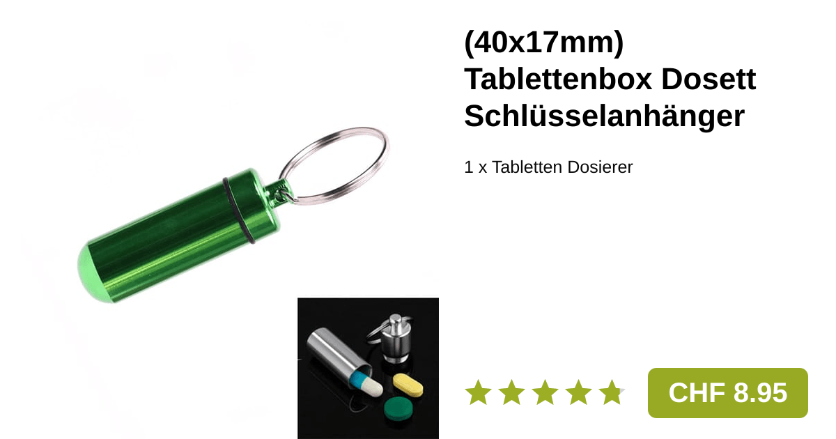 40x17mm) Tablettenbox Dosett Schlüsselanhänger Grün