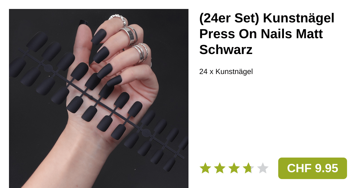 (24er Set) Finger Kunstngel Press On Nails fr die Manikre Matt - Schwarz