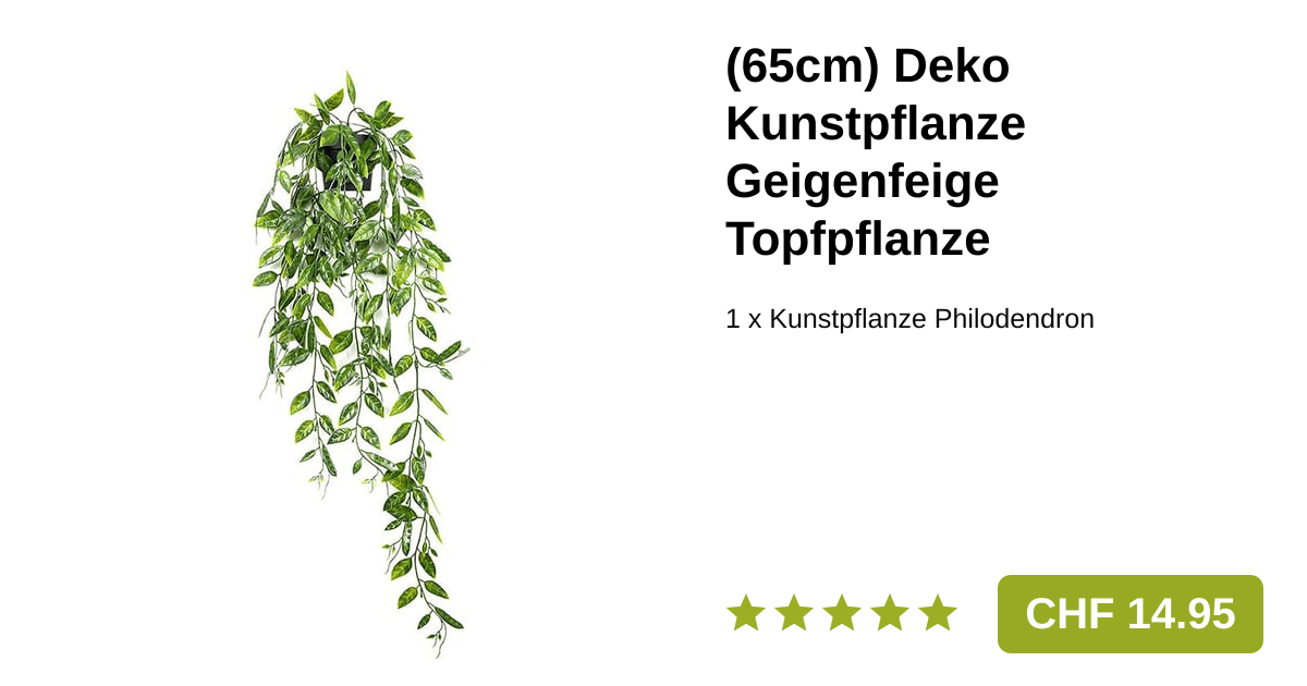 65cm) Deko Kunstpflanze Philodendron Topfpflanze