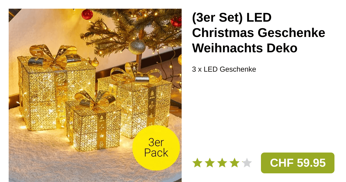 3er Set) LED Geschenke Weihnachts Home Deko Gold