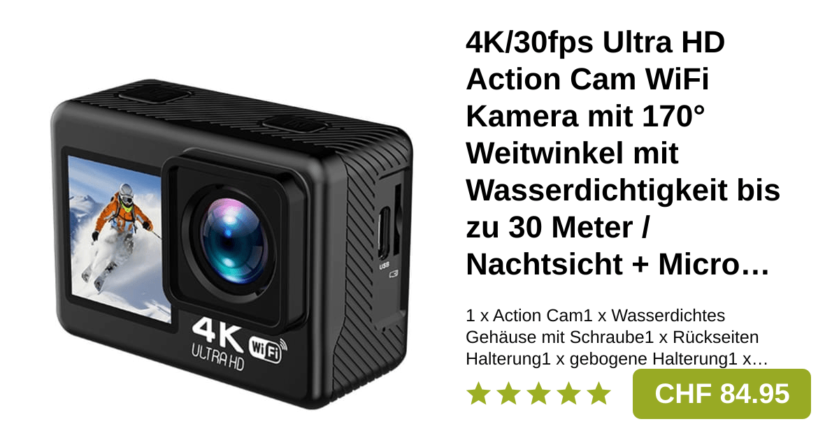Action Cam 5K30FPS – 30 MP, Wasserdicht, WiFi, 170° Ultra-Weitwinkel – Unterwasser- & Sportkamera Action Cam 5K30FPS – 30 MP, Wasserdicht, WiFi, 170° Ultra-Weitwinkel – Unterwasser- & Sportkamera