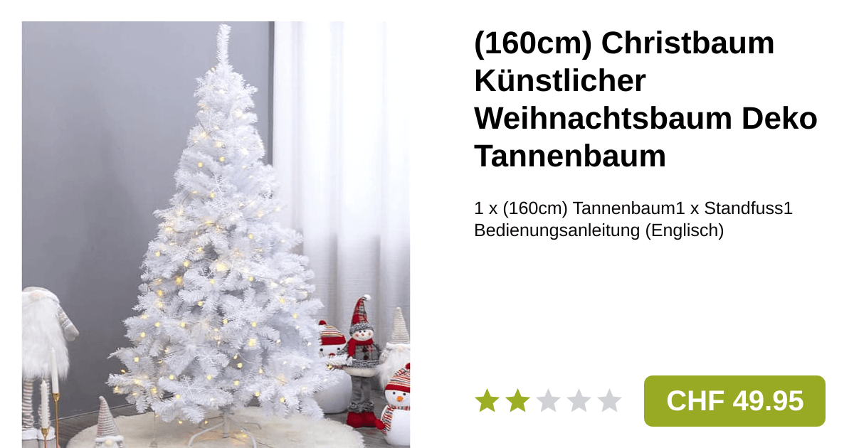 160cm) Christbaum Künstlicher Weihnachtsbaum Weiss