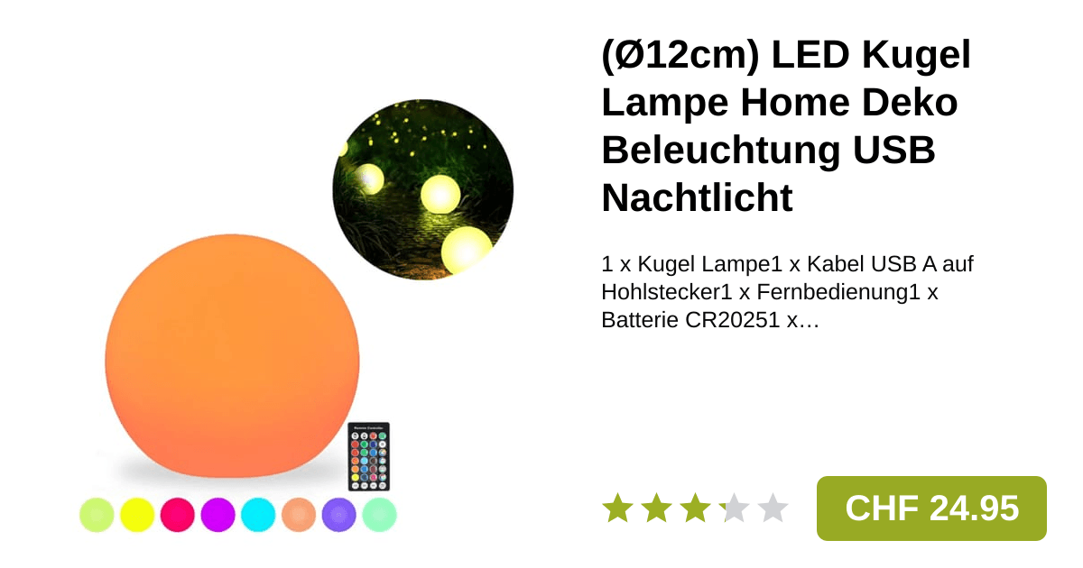 Ø12cm) LED Kugel Lampe Home Deko Beleuchtung Bunt