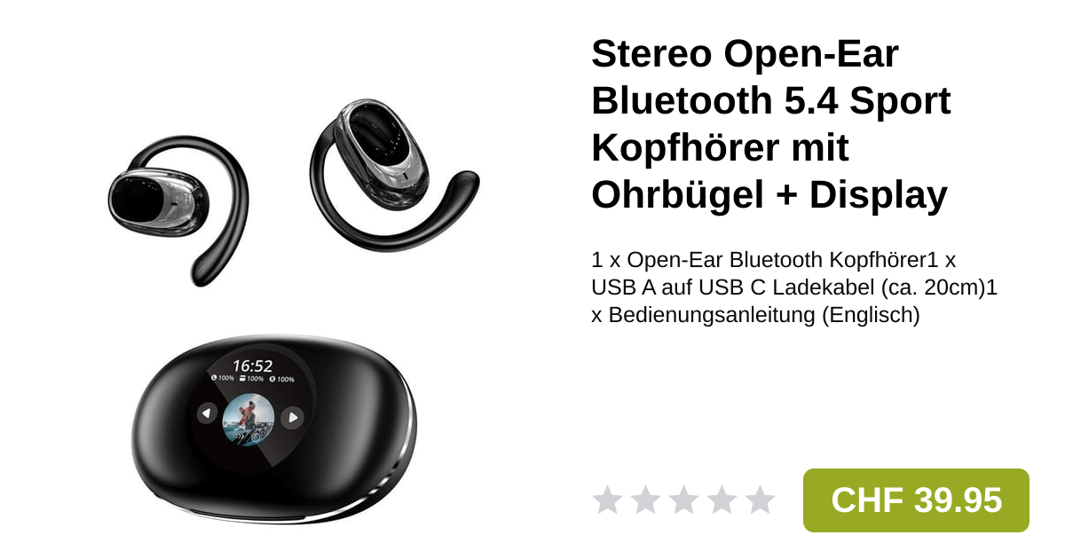 Stereo Open-Ear Bluetooth 5.4 Sport Kopfhörer Schwarz