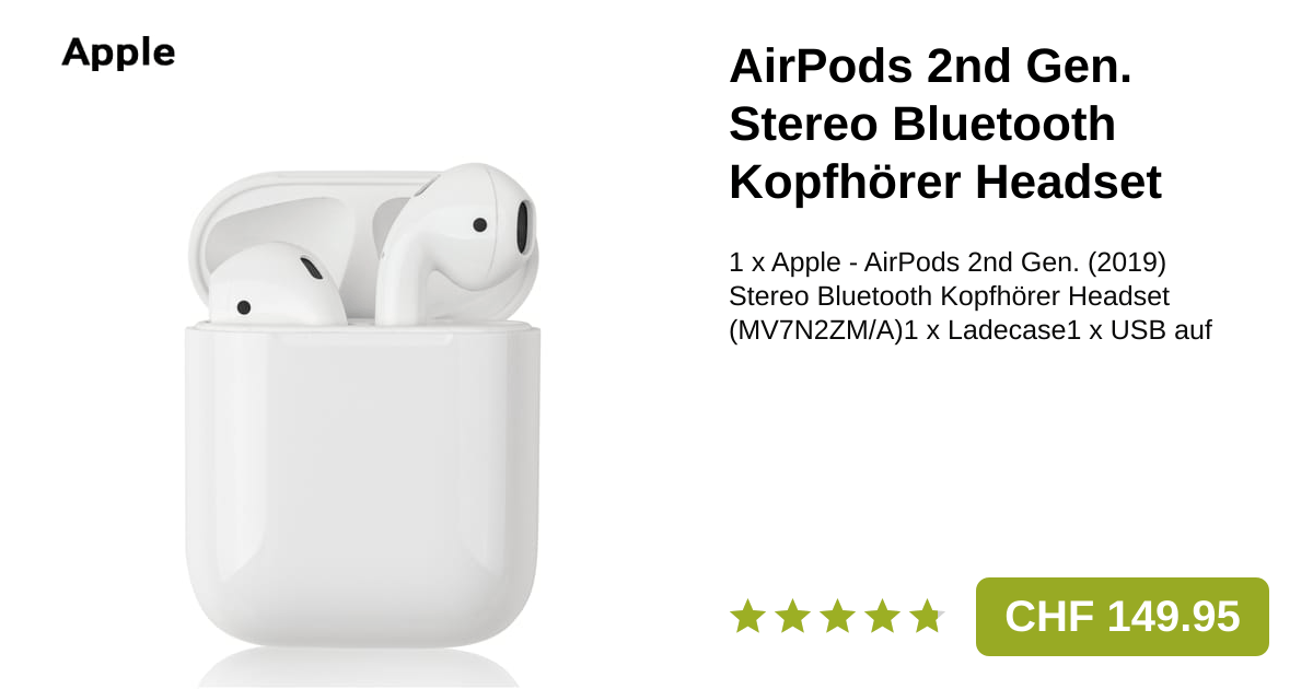 Apple AirPods 2 Gen. Bluetooth Kopfhörer (MV7N2ZM/A)