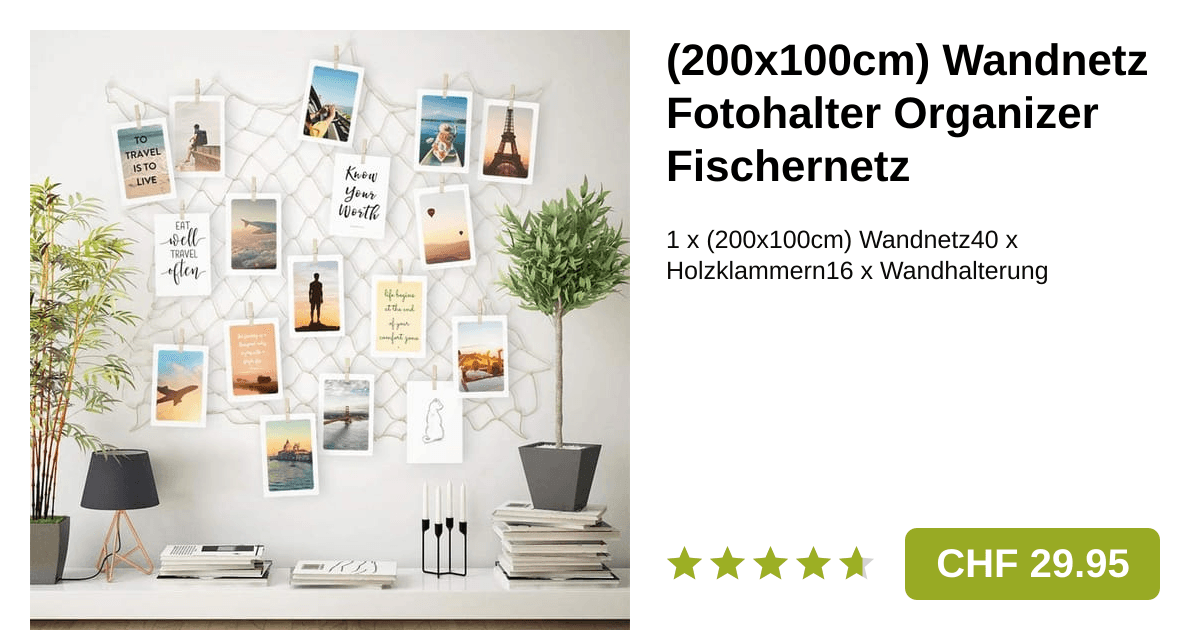 200x100cm) Wandnetz Fotohalter Deko Fischernetz