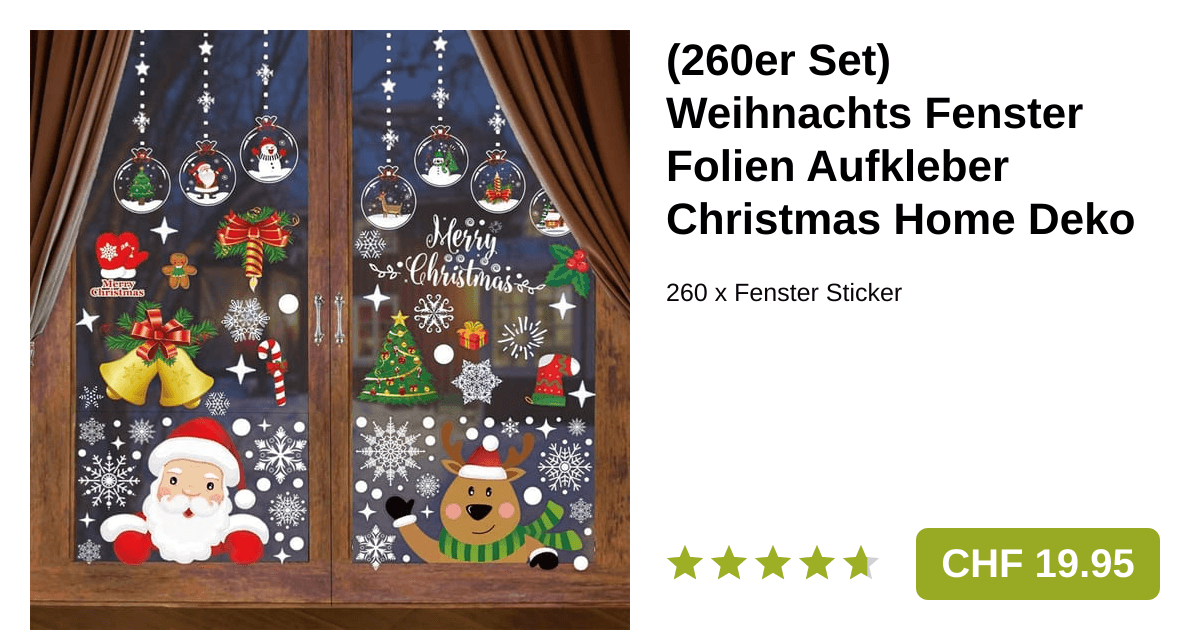 260er Set Weihnachts Fenster Folien Aufkleber Deko