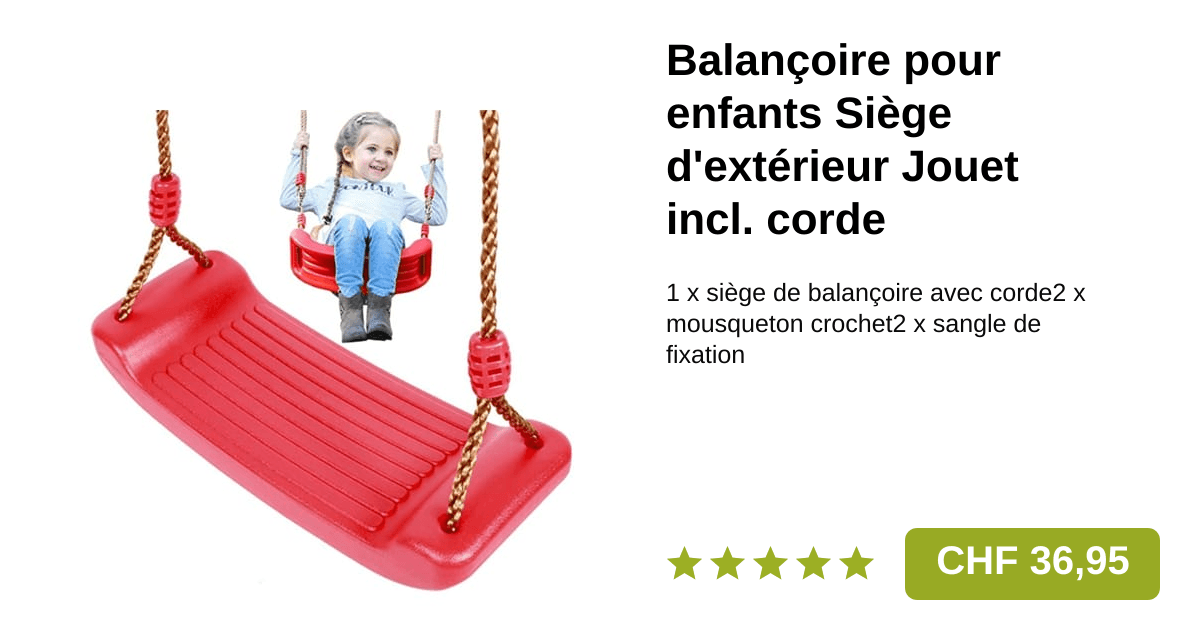 Balançoire Enfant Siège Jouet Extérieur incl. Corde Réglable + Mousqueton Crochet - Rouge