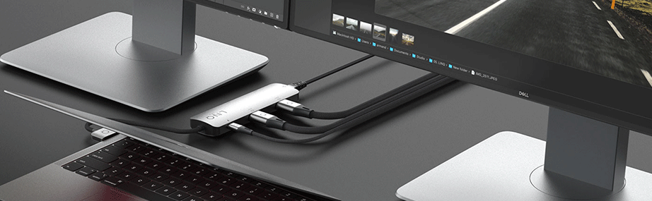 7in2 LINQ - (100W) D2 Pro Dual USB C Multiport Adapter mit 2x 4K HDMI 60Hz / 2x USB 3.2 / 2x USB C (PD) / Gigabit LAN (LQ48011) - Grau