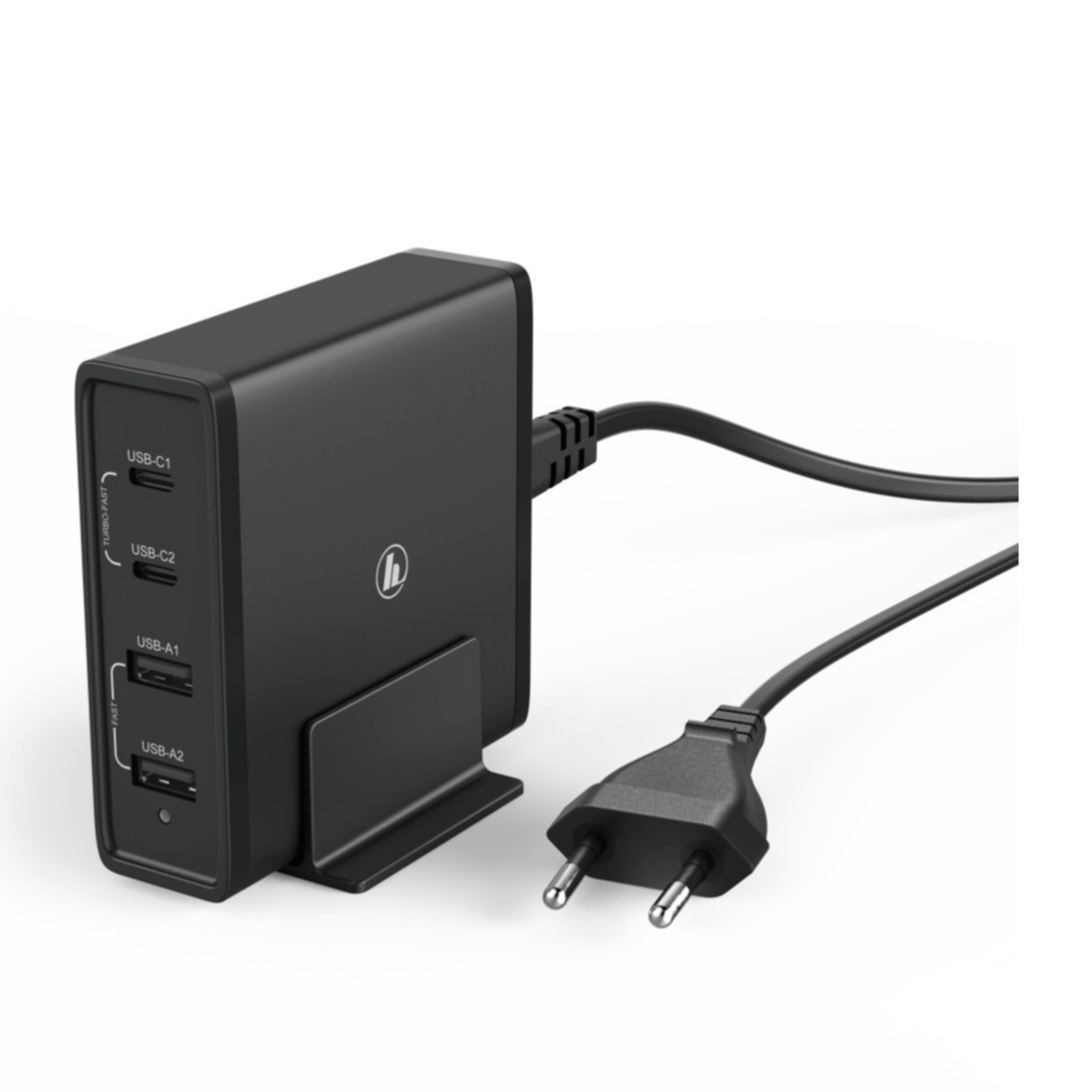 Image of Hama - (65W) 2x USB C (PD/QC 3.0) 2x USB Turbo Fast Charge Ladegerät + Halterung (00183376) - Schwarz bei Apfelkiste.ch