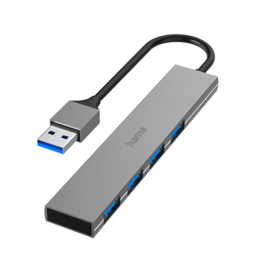 Image of Hama - (5 Gbit/s) 4-Port USB 3.0 Highspeed Aluminium Hub (00200114) - Grau bei Apfelkiste.ch