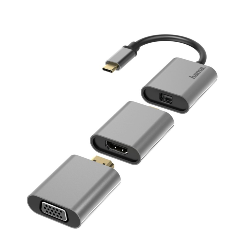 Image of Hama - 6in1 USB C Multiport Adapter mit 2 Aufsätzen Steckern HDMI / VGA / Mini Displayport MDP (00200306) - Grau bei Apfelkiste.ch