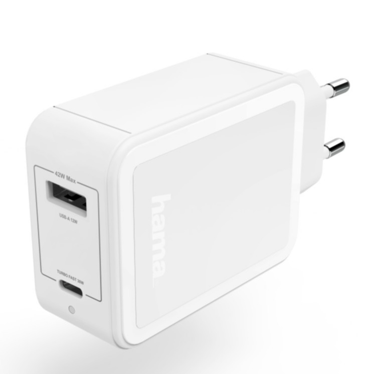 Image of Hama - (42W) Turbo Fast Charge USB C (PD 3.0) USB (QC 2.0) Ladegerät Power Delivery (00183320) - Weiss bei Apfelkiste.ch