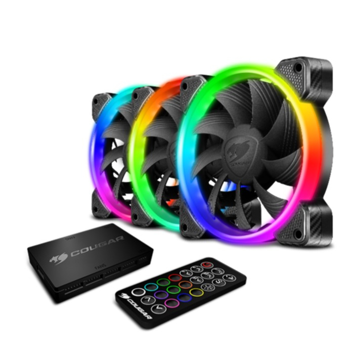 Image of Cougar - Vortex RGB HPB 120 Cooling Kit mit 3 Gehäuselüftern + Lüftersteuerung und Fernbedienung bei Apfelkiste.ch