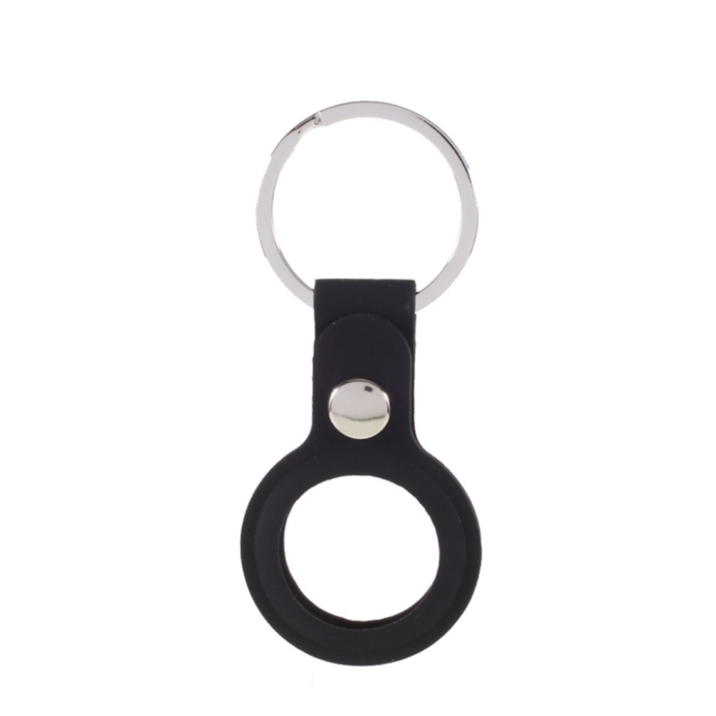 Image of Apple AirTag Anhänger Silikon Case Hülle Schlüsselanhänger mit Druckknopfverschluss - Schwarz bei Apfelkiste.ch