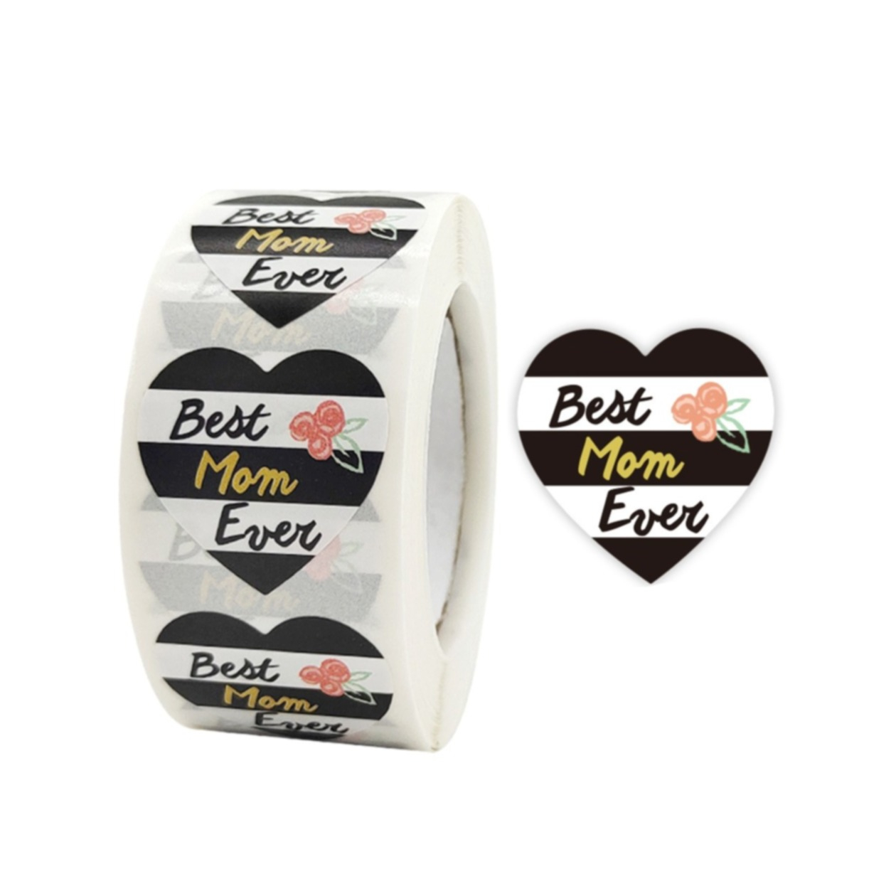Image of (1 Rolle à 500Stk.) Herz Aufkleber Sticker für Muttertag - Best Mom Ever bei Apfelkiste.ch
