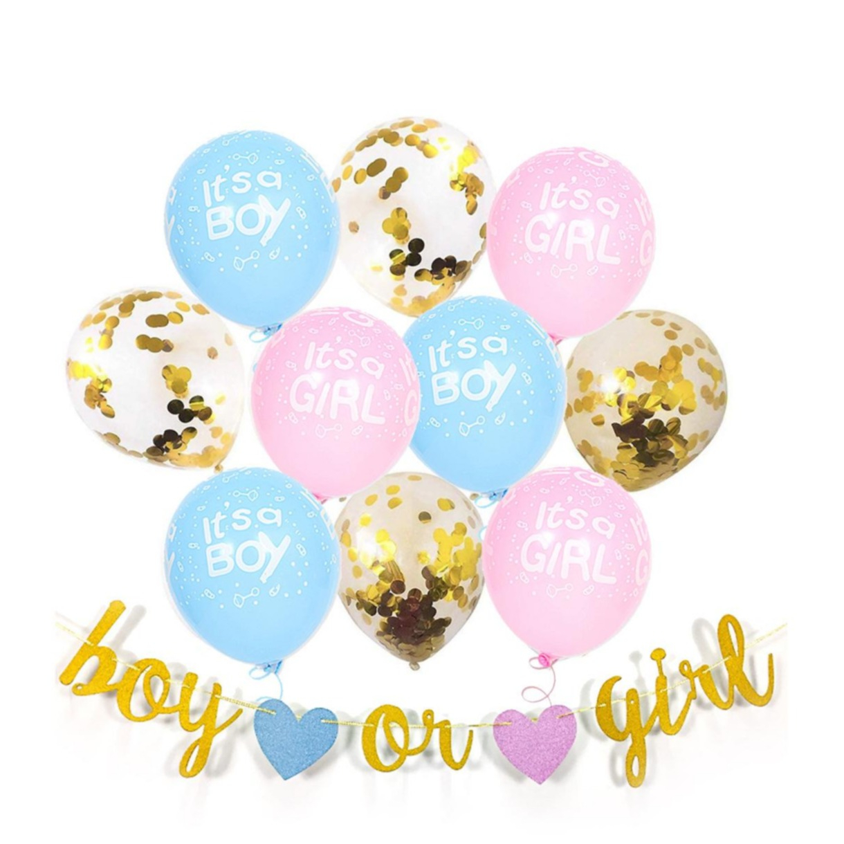 Image of (10-tlg. Set) Party Ballons Latex Luftballons + Girlande für Baby Shower / Geburt - Boy or Girl bei Apfelkiste.ch