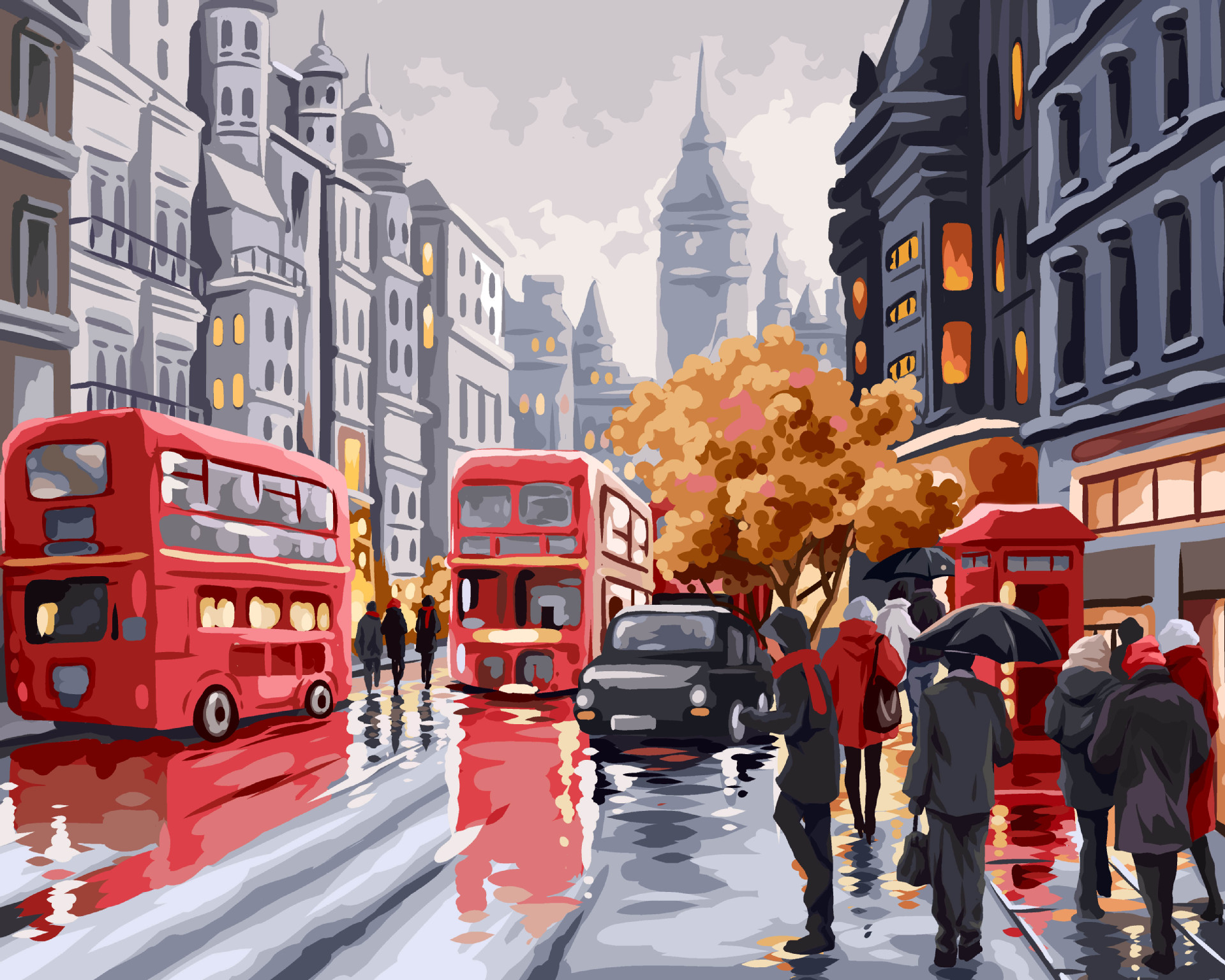 Image of (10-tlg. Set) 40x50cm Malen Nach Zahlen Leinen Tuch für Erwachsene und Kinder + Bildaufhänger - London bei Apfelkiste.ch