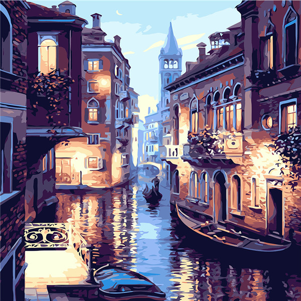 Image of (10-tlg. Set) 40x50cm Malen Nach Zahlen Leinen Tuch für Erwachsene und Kinder + Bildaufhänger - Venedig bei Apfelkiste.ch