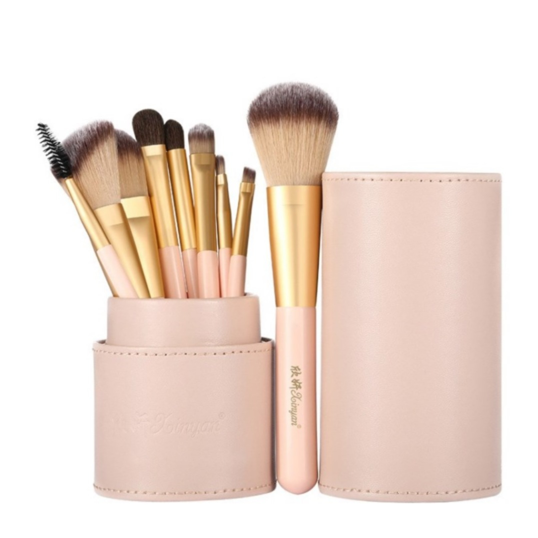 Image of (10-tlg. Set) Mini Beauty Make Up Reise Pinsel mit Aufbewahrungsbox - Rosa bei Apfelkiste.ch