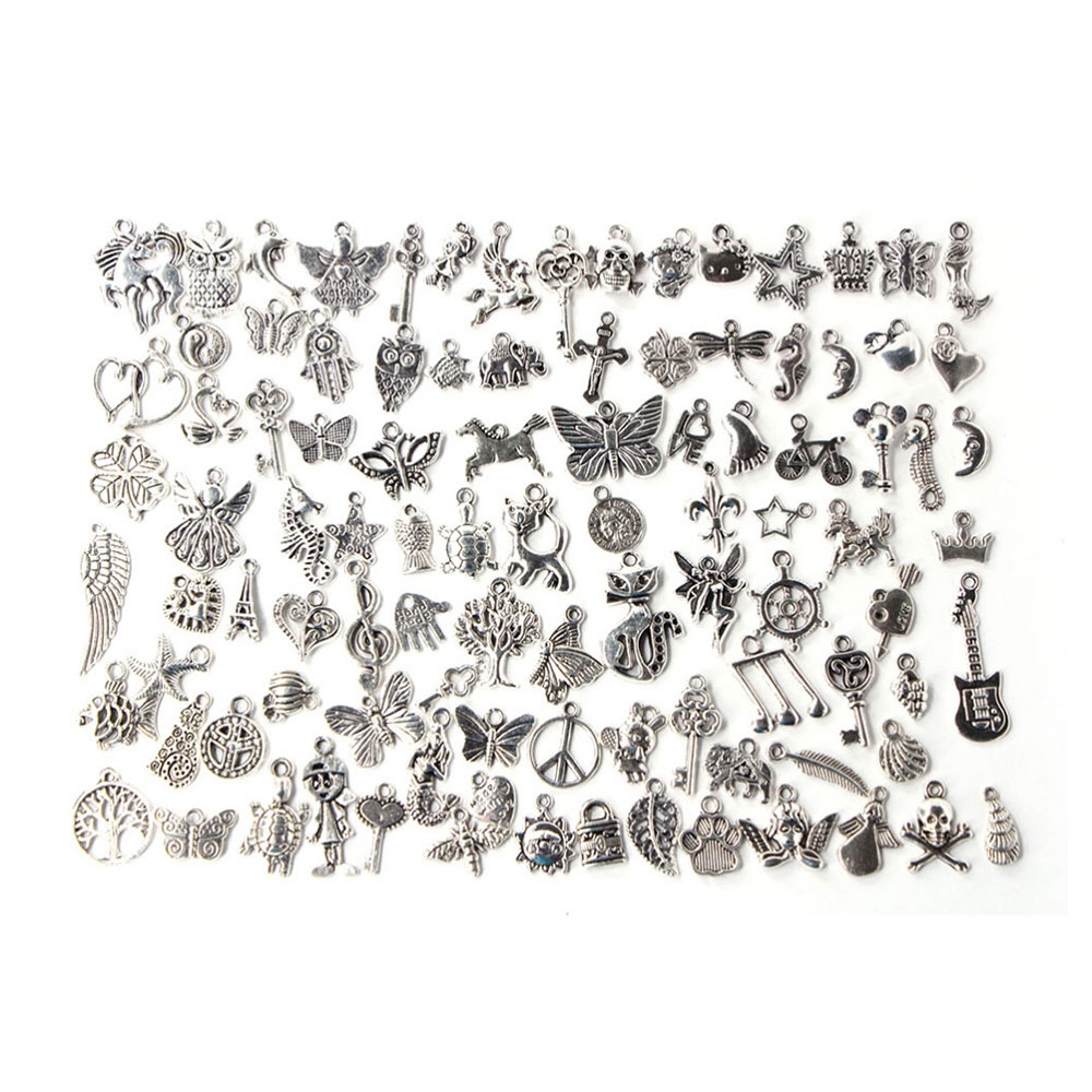 (100-tlg. Set) Schmuckanhänger Kettenanhänger zum Basteln mit 5mm Öse - Silber