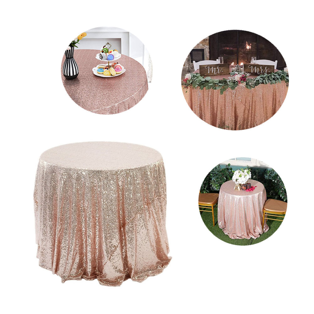 Image of (Ø100cm) Glitzer Tischdecke Party Dekoration Pailletten Tisch Tuch - Roségold bei Apfelkiste.ch