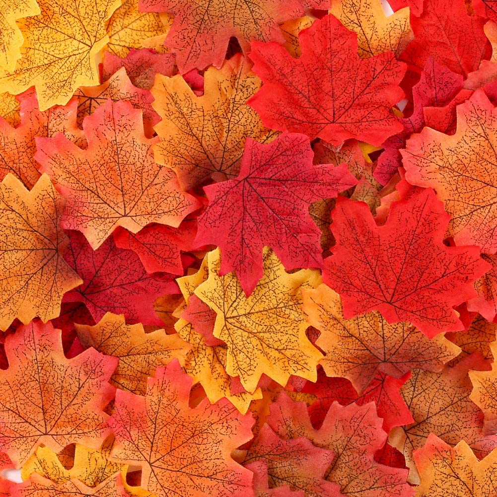 90 x kunterbunte rot gelb oran Herbstblätter Ahorn Blätter Laub Dekoration Deko 