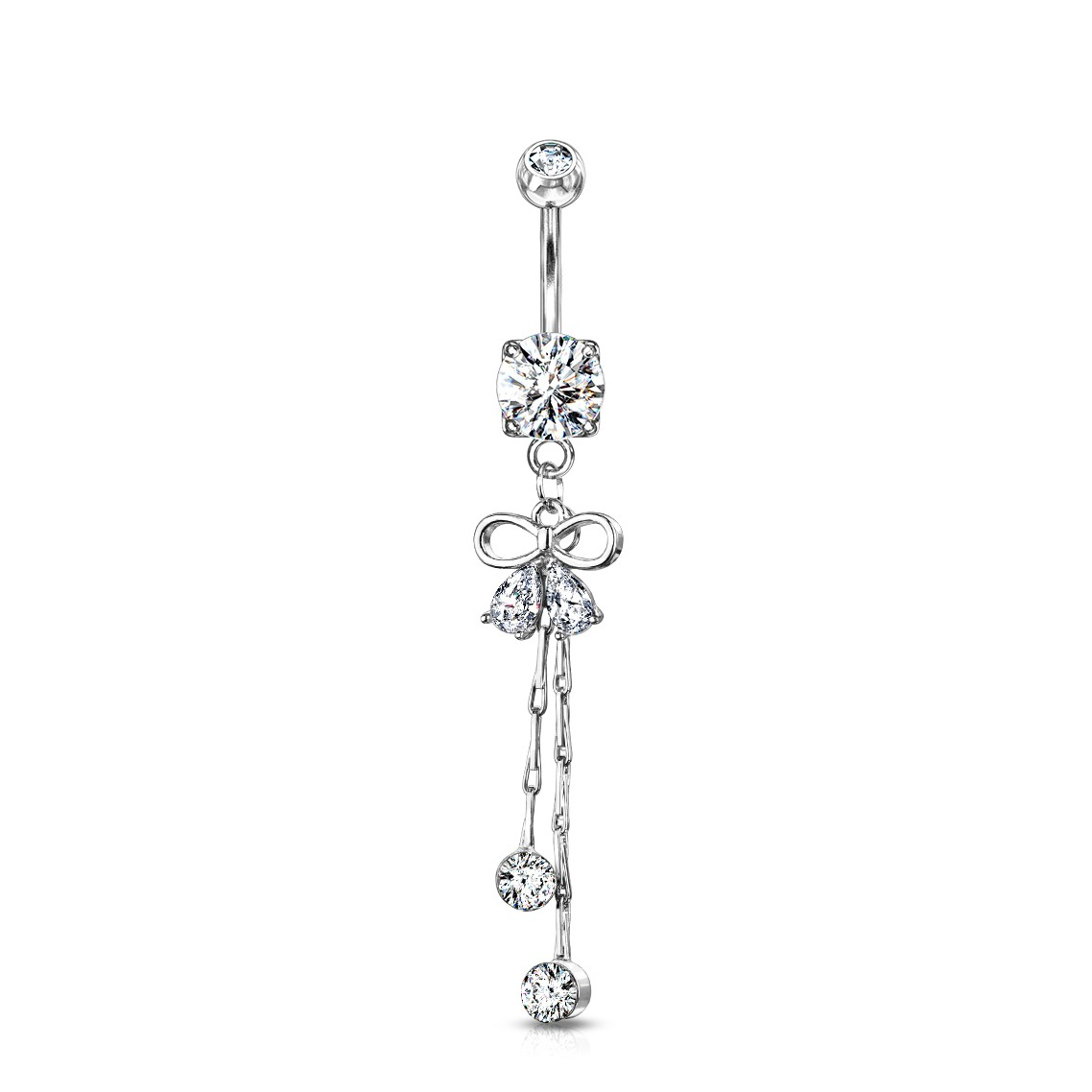 Image of (10mm) 316L Chirurgenstahl Bauchnabelpiercing Gewindeverschluss Schleife mit Strass - Silber bei Apfelkiste.ch