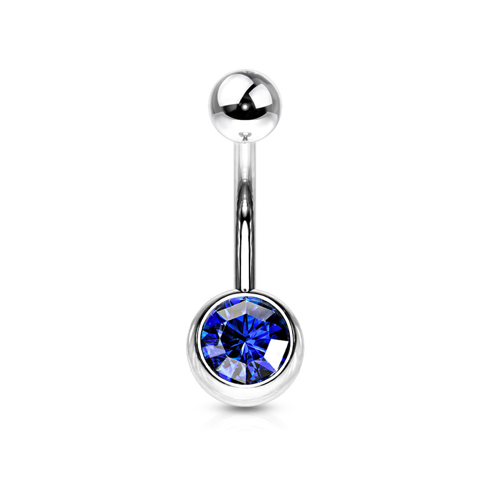 Image of (10mm) Barbell 316L Chirurgenstahl Bauchnabelpiercing mit Gewindeverschluss Strass Kugel - Silber / Dunkelblau bei Apfelkiste.ch