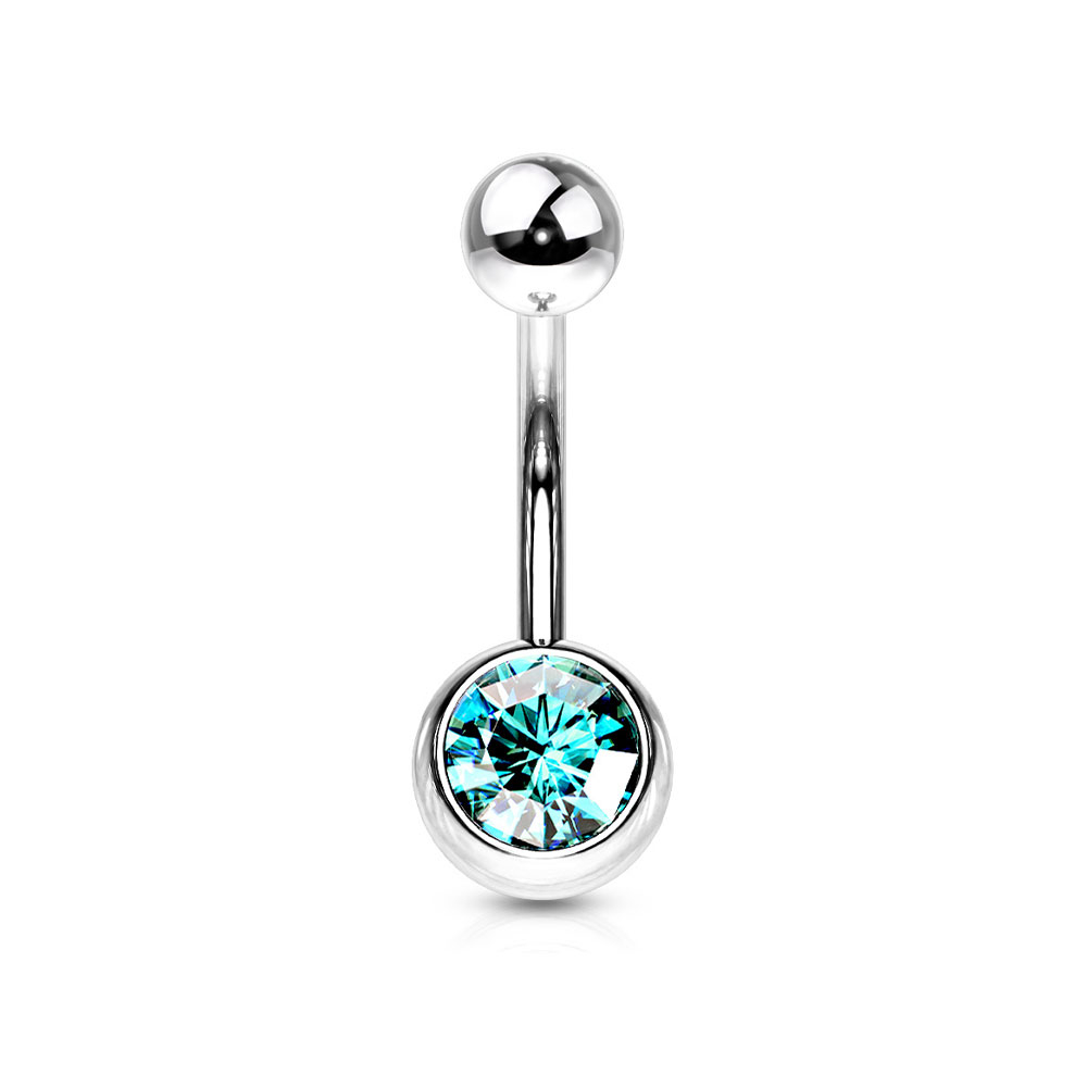 Image of (10mm) Barbell 316L Chirurgenstahl Bauchnabelpiercing mit Gewindeverschluss Strass Kugel - Silber / Hellblau bei Apfelkiste.ch