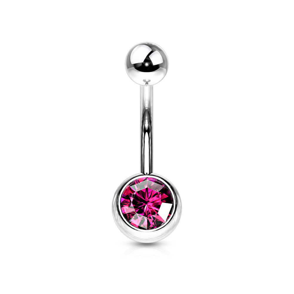 Image of (10mm) Barbell 316L Chirurgenstahl Bauchnabelpiercing mit Gewindeverschluss Strass Kugel - Silber / Pink bei Apfelkiste.ch