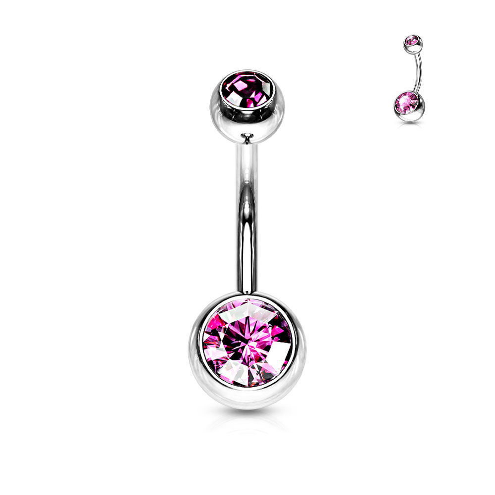 Image of (10mm) Barbell 316L Chirurgenstahl Bauchnabelpiercing mit Gewindeverschluss Strass Kugeln - Silber / Rosa bei Apfelkiste.ch