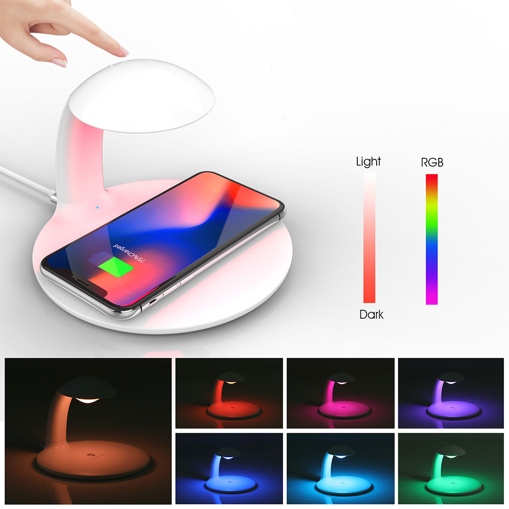 Image of (10W) 2in1 Qi Wireless Charger Induktionsladegerät LED Ladestation + Stimmungslicht - Weiss bei Apfelkiste.ch