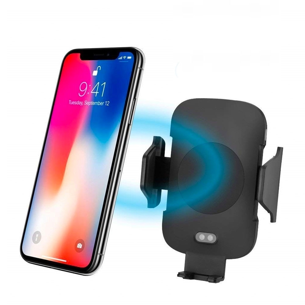 Image of 10W Qi Wireless Fast Charge Auto KFZ Halterung + Ladegerät Automatik Infrarotsensor (C9) - Schwarz bei Apfelkiste.ch