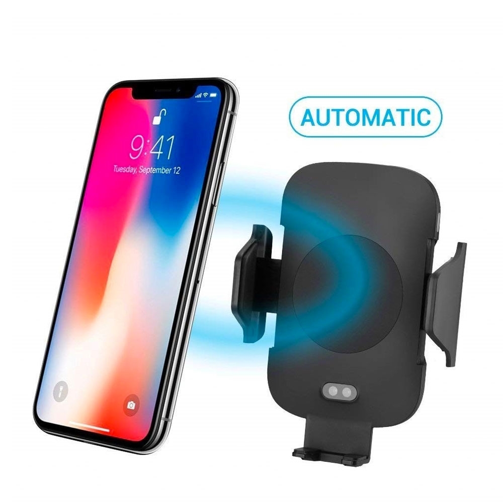 10W Qi Wireless Fast Charge Auto KFZ Halterung + Ladegerät Automatik Infrarotsensor (C9) - Schwarz