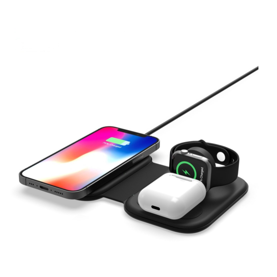 Image of (15W) 3in1 Faltbares Multifunktions Qi Wireless Ladepad für iPhone / Apple Watch / AirPods - Schwarz bei Apfelkiste.ch