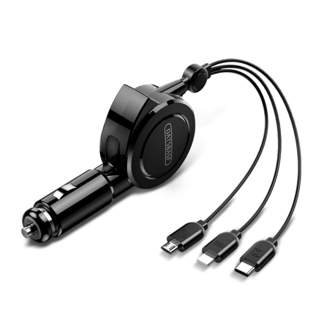 Image of (1.5m/3.1A) 3in1 Ausziehbares USB A Ladekabel Apple Lightning / Micro USB / USB C - Schwarz bei Apfelkiste.ch