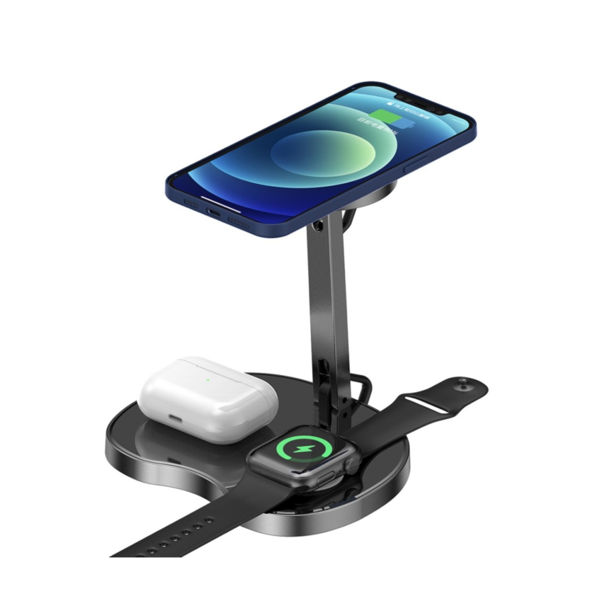 Image of 3in1 (15W) MagSafe Qi Wireless Charger Ladegerät für Apple iPhone (Pro/Mini/Max) / Airpods (Pro) / Apple Watch - Schwarz bei Apfelkiste.ch