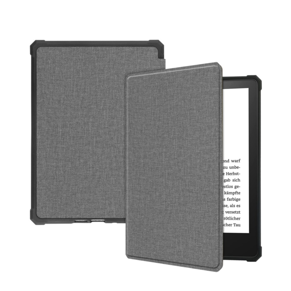 Image of Amazon Kindle Paperwhite (2021) Leder Tasche Smart Cover Hülle Stoff Optik - Grau bei Apfelkiste.ch