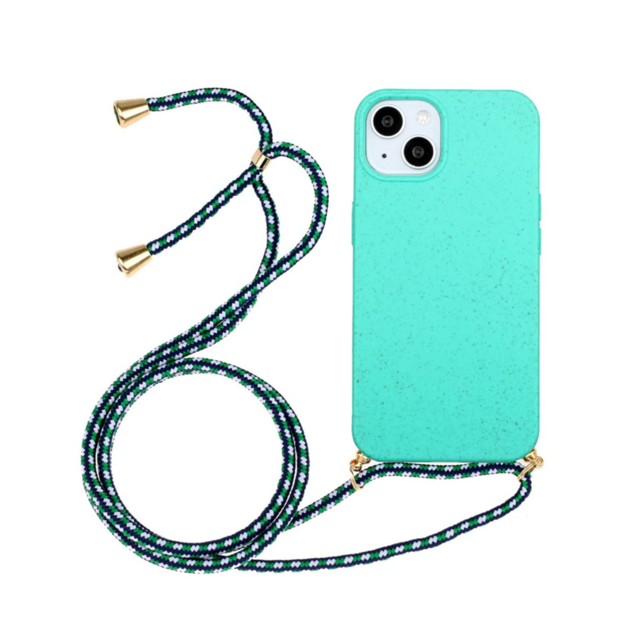 Image of Apfelkiste © - iPhone 14 Necklace Gummi Case Hülle + Handykette (150cm) - Türkis / Silber bei Apfelkiste.ch