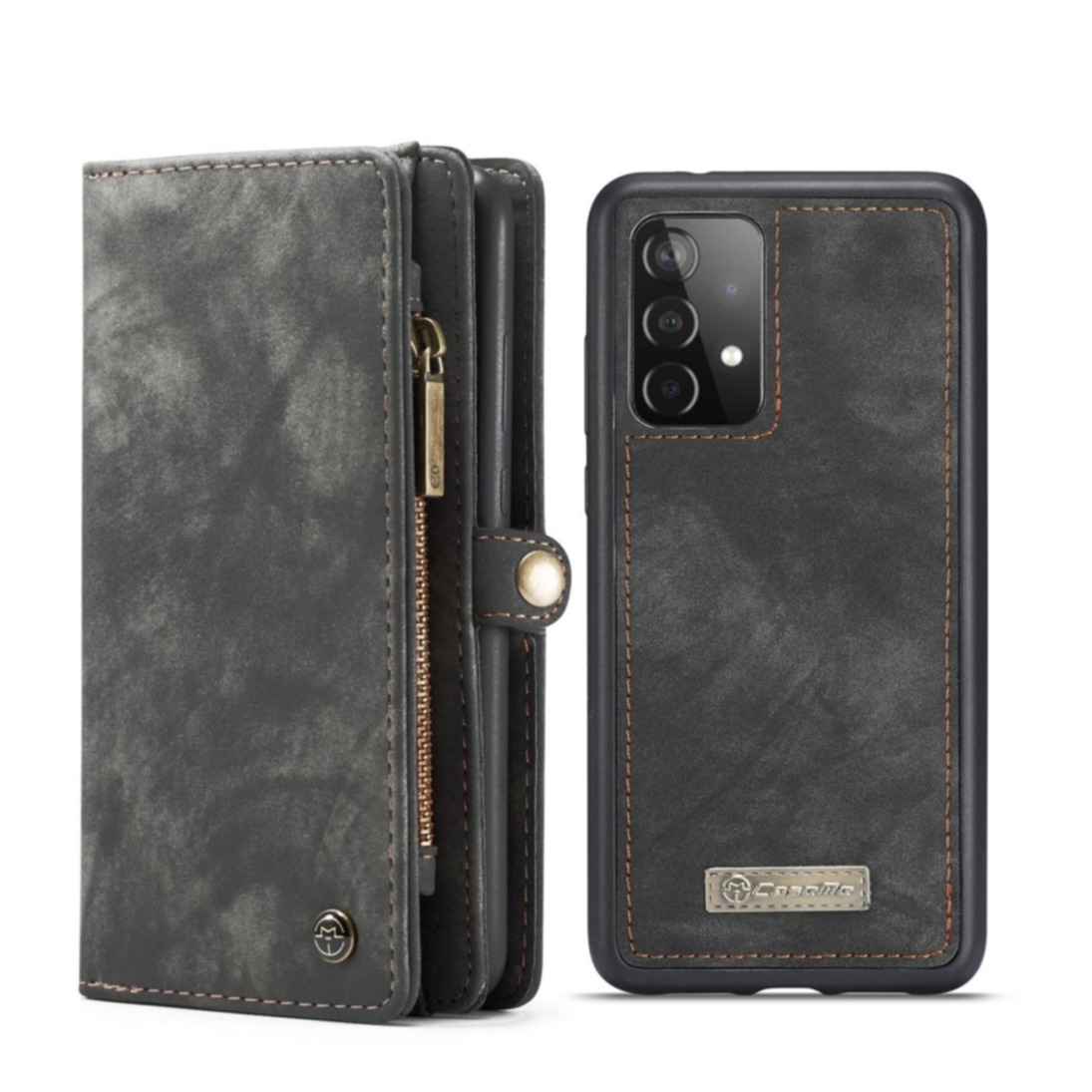 Image of Caseme - Samsung Galaxy A52s 5G / A52 (5G) 2in1 Echtleder Tasche + Magnet Hardcase Karten Etui - Schwarz bei Apfelkiste.ch