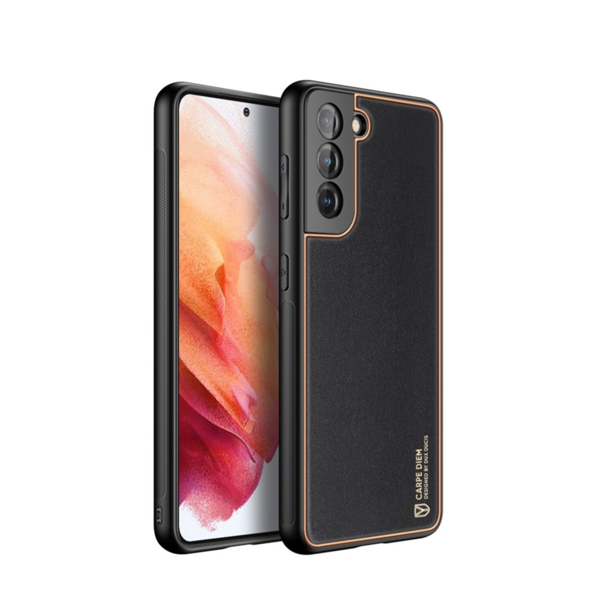 Image of Dux Ducis - Samsung Galaxy S21 5G Galvanisierte Hardcase Hülle mit Lederüberzug - Schwarz bei Apfelkiste.ch