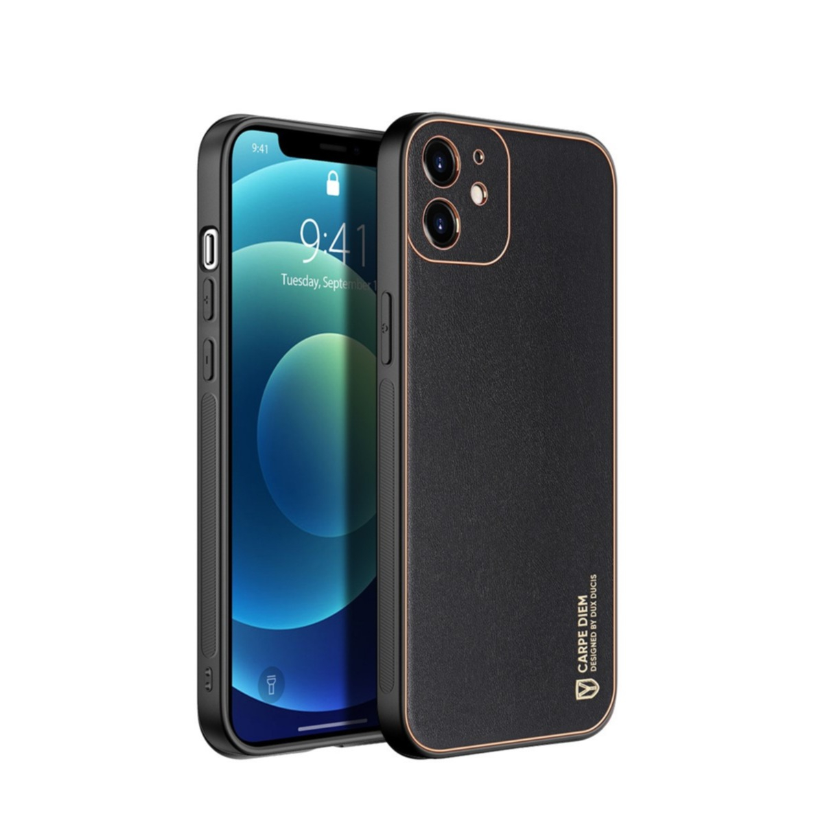 Image of Dux Ducis - iPhone 12 Mini Galvanisierte Hardcase Hülle mit Lederüberzug - Schwarz bei Apfelkiste.ch