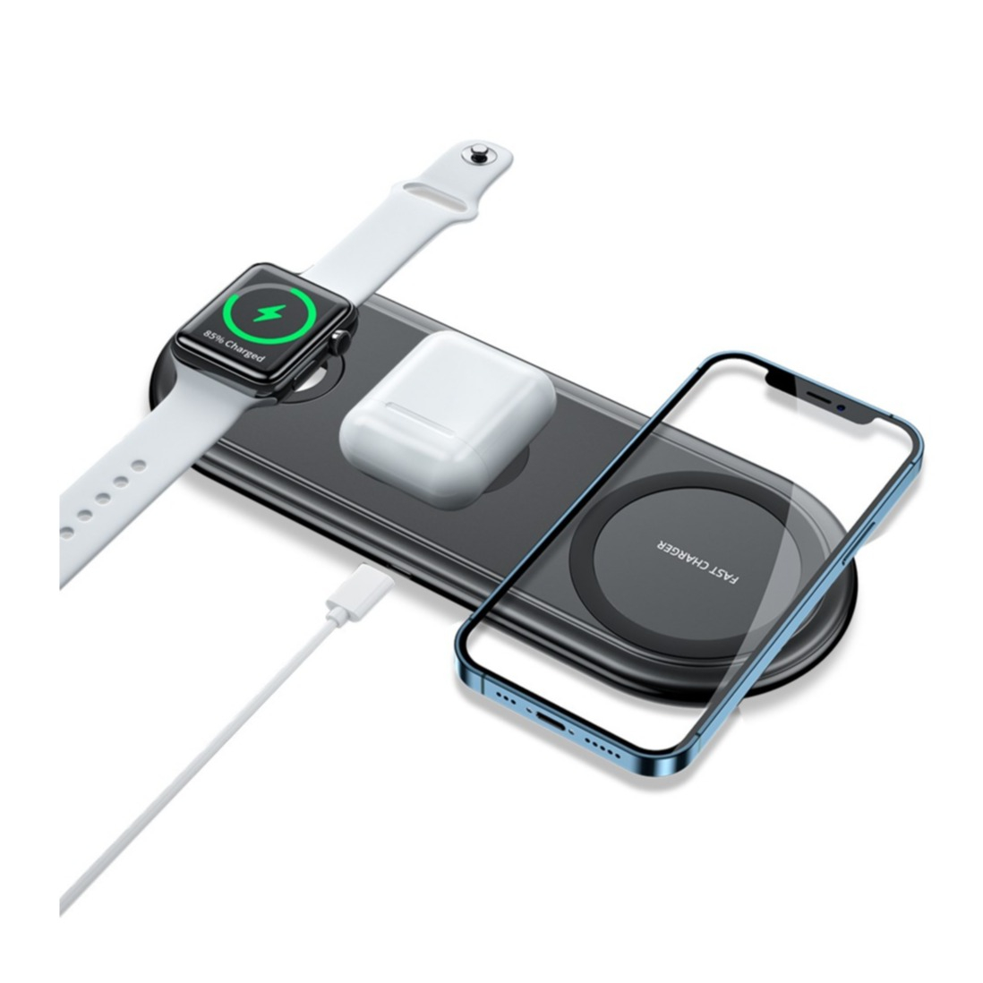 Image of Essager - (15W) 3in1 Qi Wireless Fast Charge Ladegerät für iPhone / Apple Watch / Airpods - Schwarz bei Apfelkiste.ch