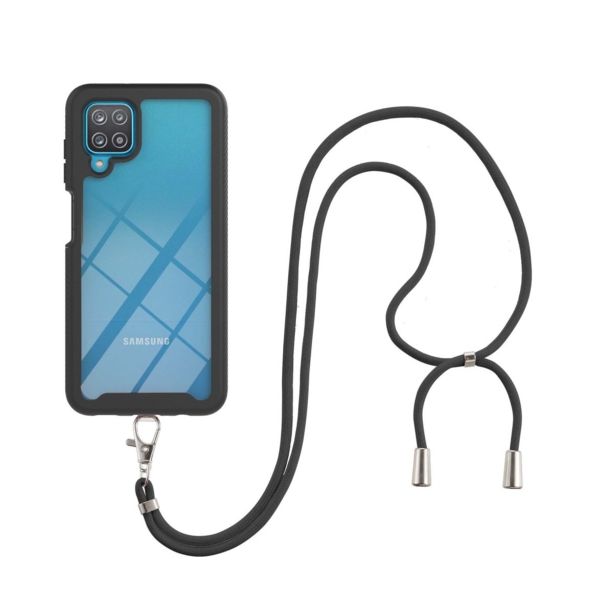 Image of Samsung Galaxy A12 Hybrid Hülle Shock Proof + Necklace Handykette (130cm) - Schwarz bei Apfelkiste.ch