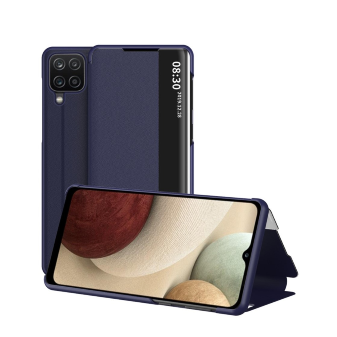 Image of Samsung Galaxy A12 Leder Hülle Slim Window View Flip Case - Dunkelblau bei Apfelkiste.ch
