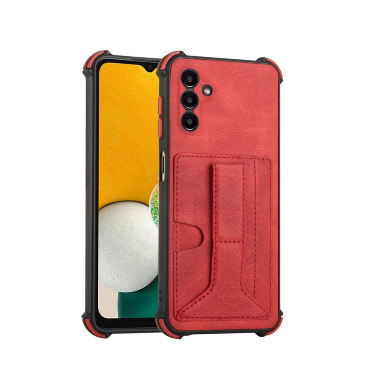 Image of Samsung Galaxy A13 Hybrid Gummi Hülle mit Kartenfach Air Cushion Fallschutz + Kickstand - Rot bei Apfelkiste.ch