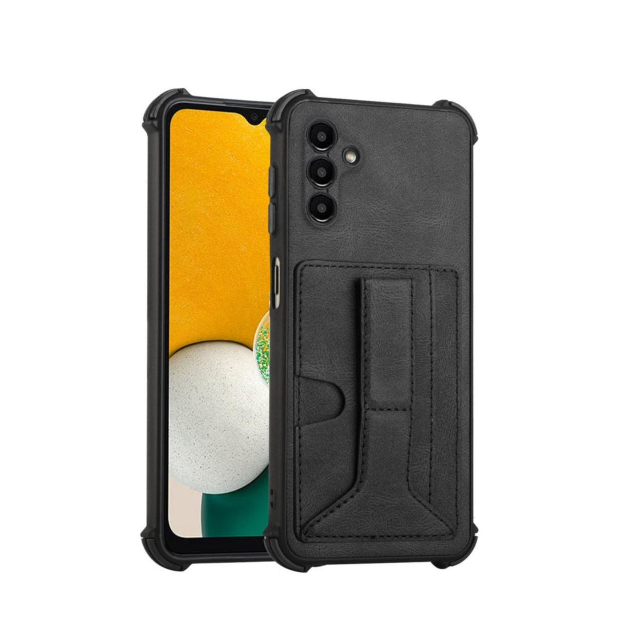 Image of Samsung Galaxy A13 Hybrid Gummi Hülle mit Kartenfach Air Cushion Fallschutz + Kickstand - Schwarz bei Apfelkiste.ch