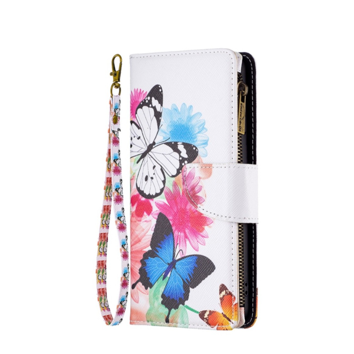 Image of Samsung Galaxy A33 5G Leder Wallet Etui Tasche mit 9 Kartenfächern + Münzfach - Blumen & Schmetterlinge bei Apfelkiste.ch