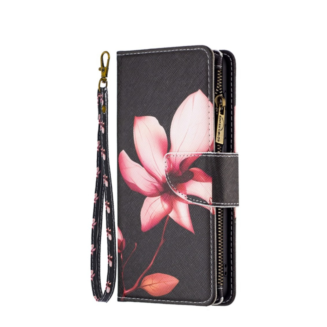 Image of Samsung Galaxy A33 5G Leder Wallet Etui Tasche mit 9 Kartenfächern + Münzfach - Pinke Blume bei Apfelkiste.ch
